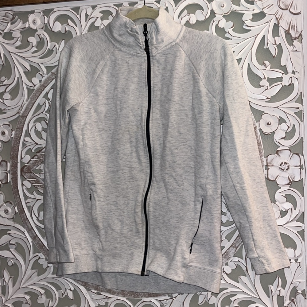Kirkland Signature Ladies Heather Oatmeal Zip Up Collared Sweatshirt Sz.S EUC